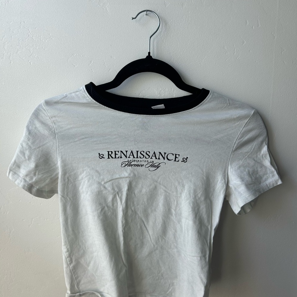 H&M White Tee with Black Trim and Graphic